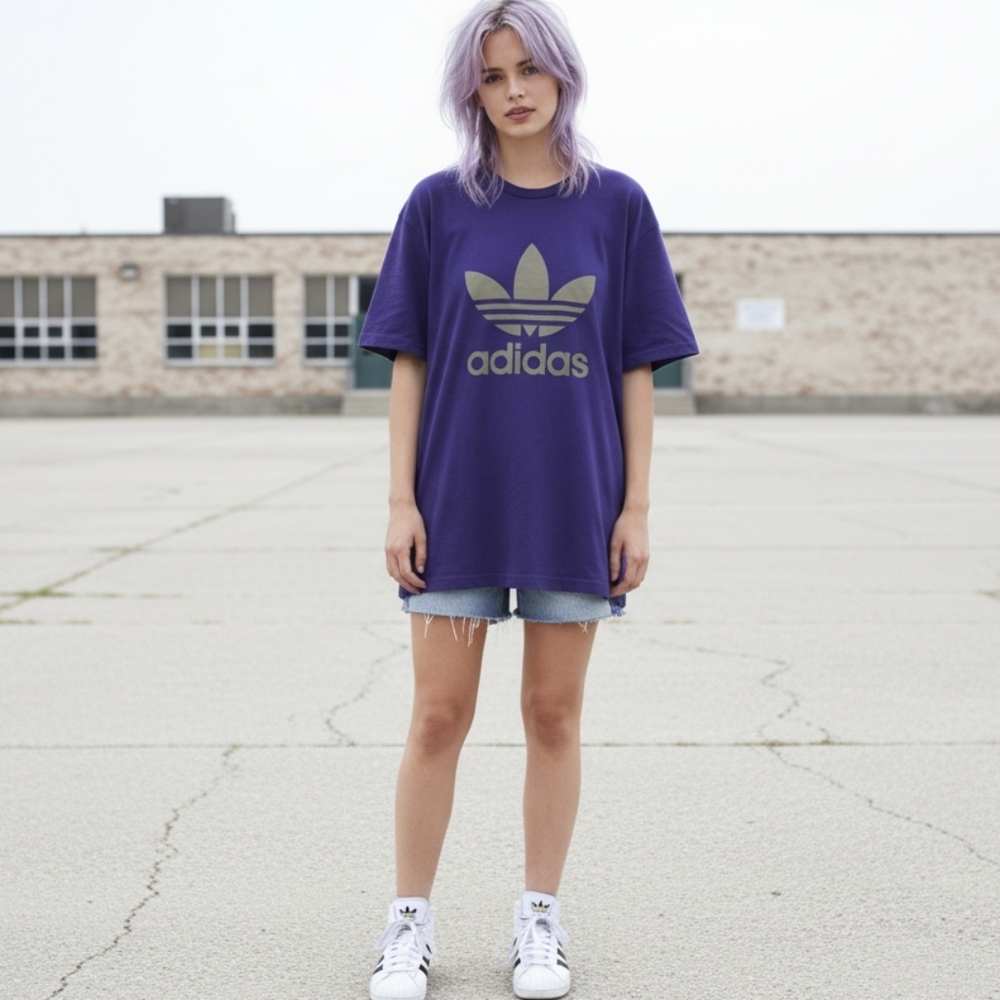 Adidas Purple Boyfriend T Shirt with Trefoil Logo